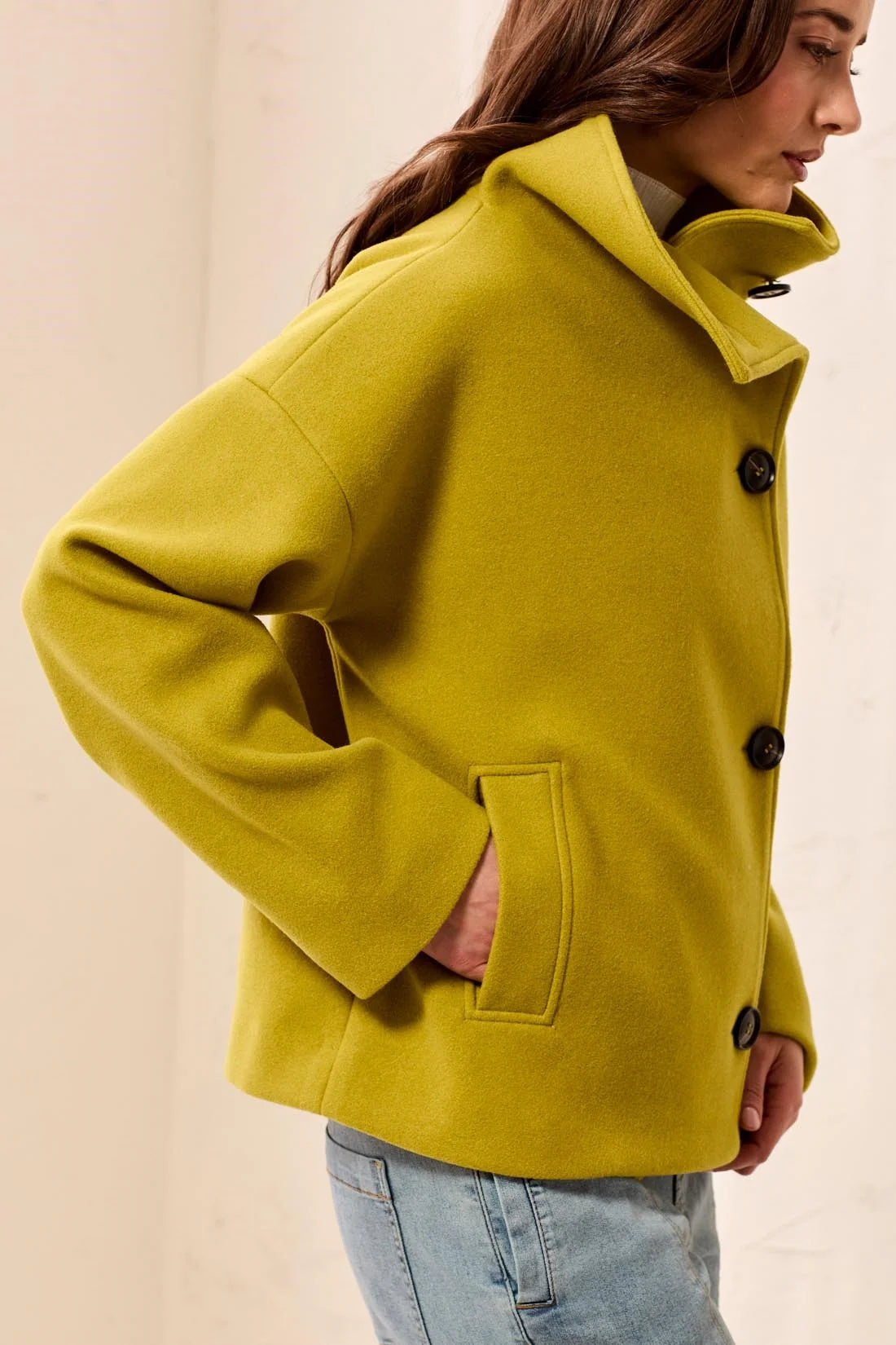 Lofty Knit Funnel Neck Button Front Jacket. Style TR6343O-5847