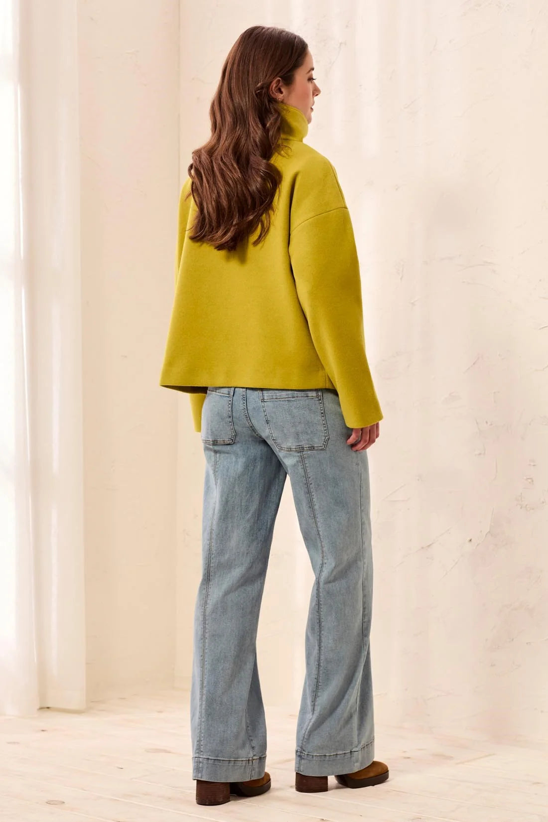Lofty Knit Funnel Neck Button Front Jacket. Style TR6343O-5847