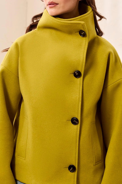 Lofty Knit Funnel Neck Button Front Jacket. Style TR6343O-5847