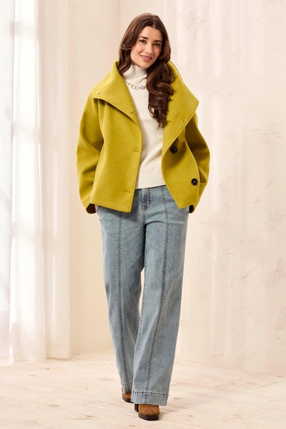 Lofty Knit Funnel Neck Button Front Jacket. Style TR6343O-5847