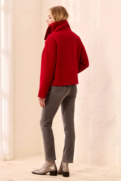 Lofty Knit Funnel Neck Button Front Jacket. Style TR6343O-5847