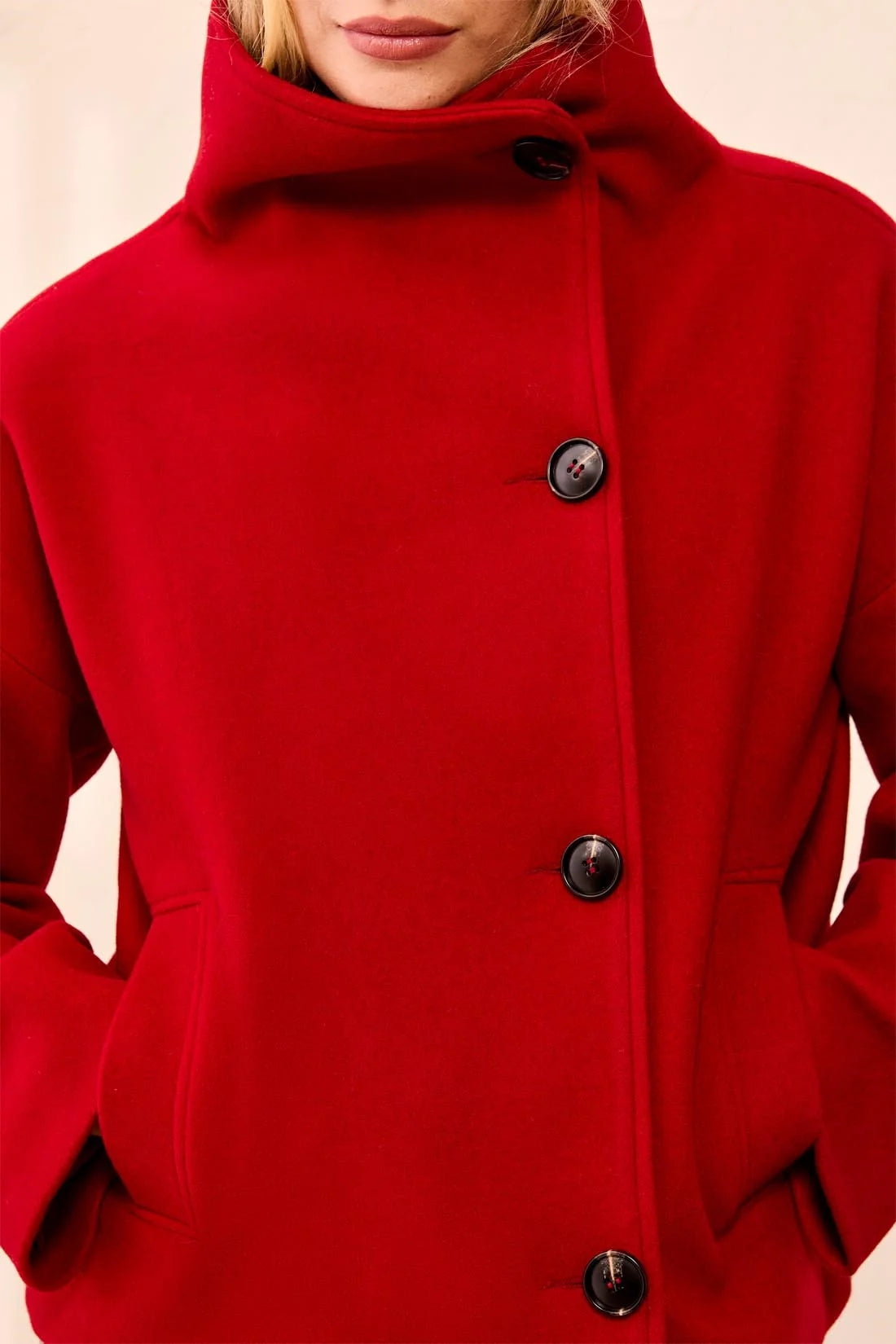 Lofty Knit Funnel Neck Button Front Jacket. Style TR6343O-5847