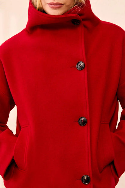 Lofty Knit Funnel Neck Button Front Jacket. Style TR6343O-5847