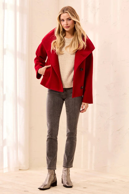 Lofty Knit Funnel Neck Button Front Jacket. Style TR6343O-5847