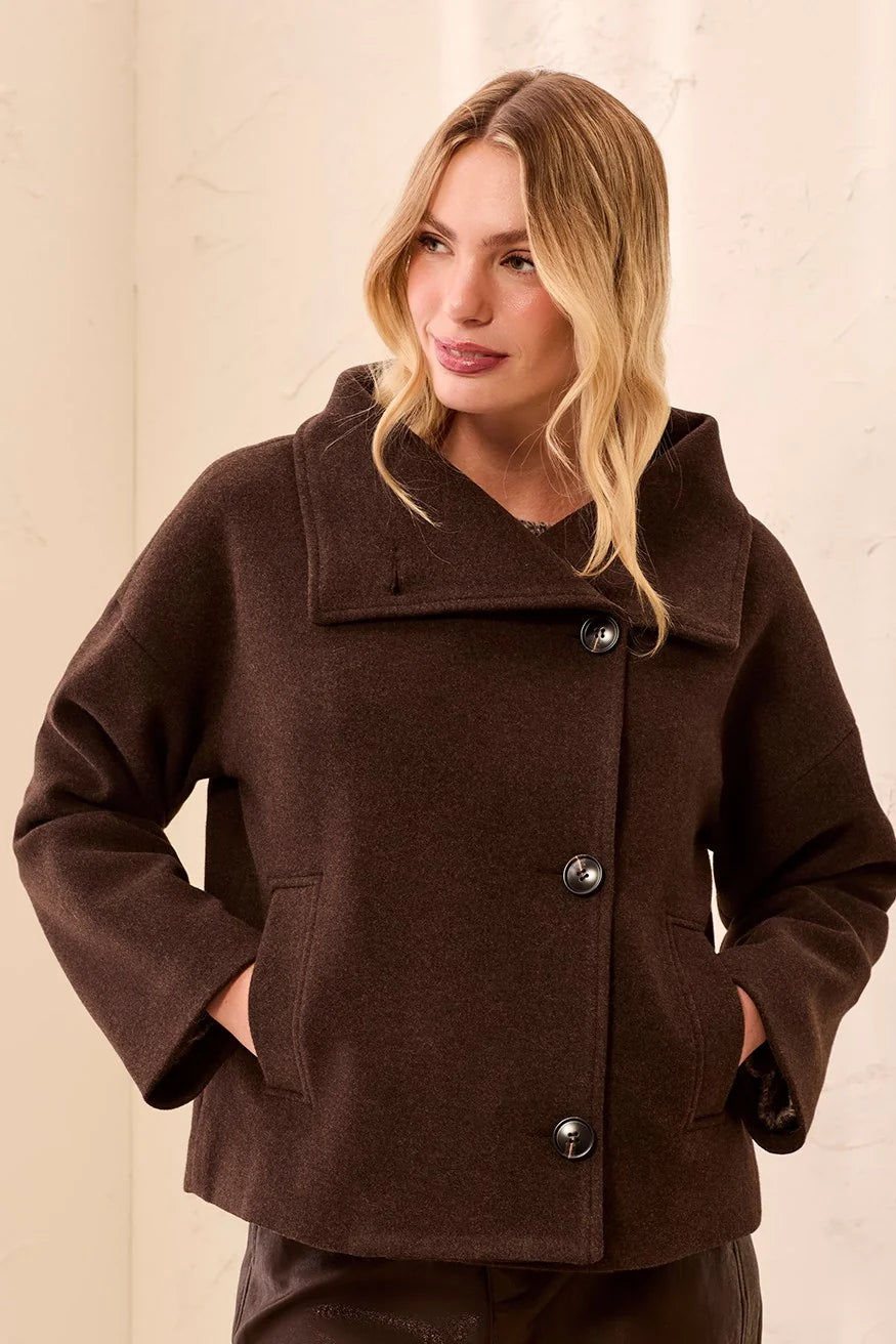 Lofty Knit Funnel Neck Button Front Jacket. Style TR6343O-5847