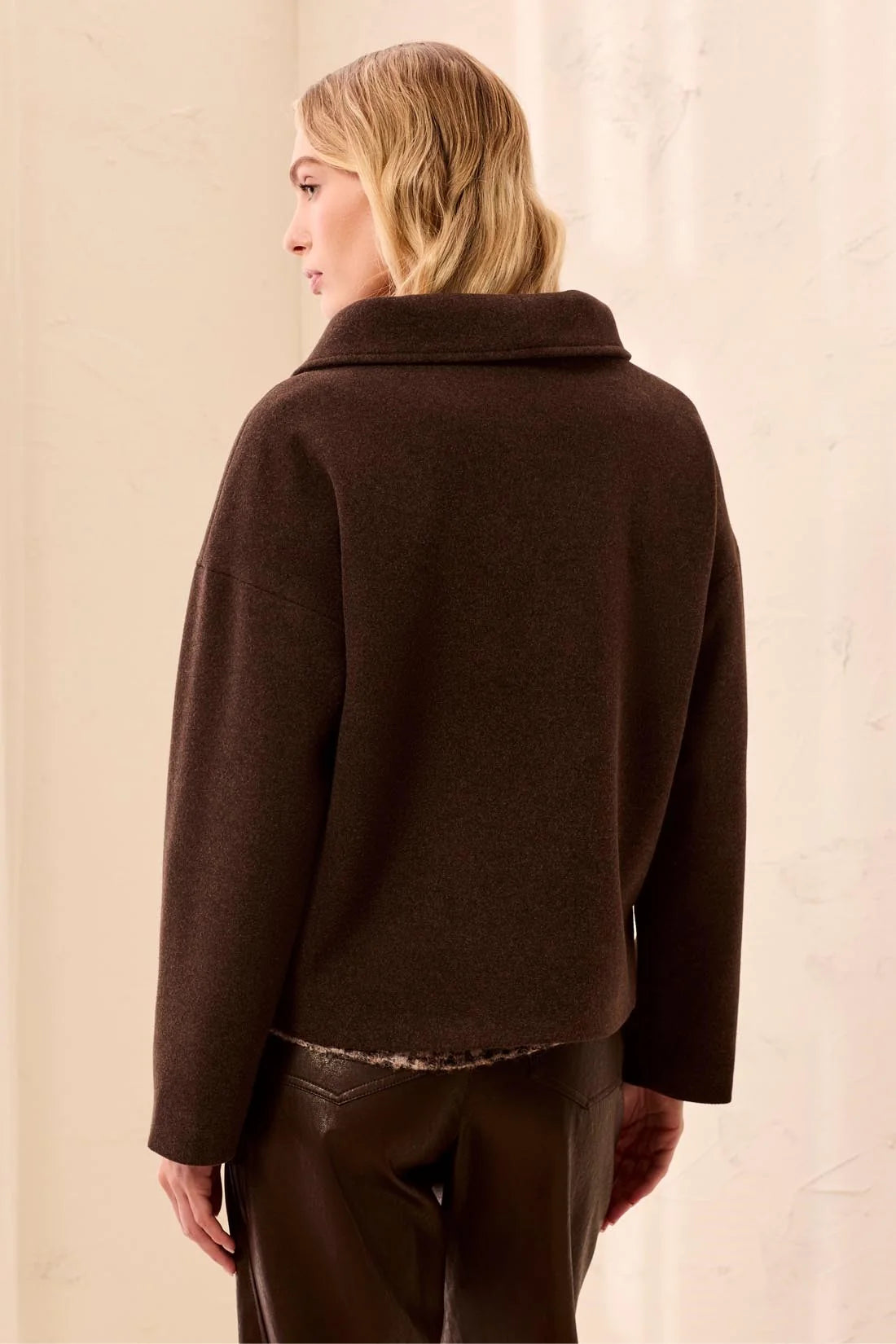 Lofty Knit Funnel Neck Button Front Jacket. Style TR6343O-5847