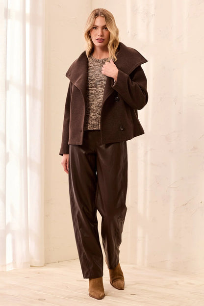 Lofty Knit Funnel Neck Button Front Jacket. Style TR6343O-5847