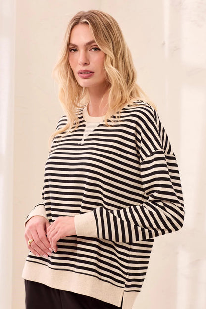 Long Sleeve Crew Neck Drop Shoulder Knit Top. Style TR2487O-8509
