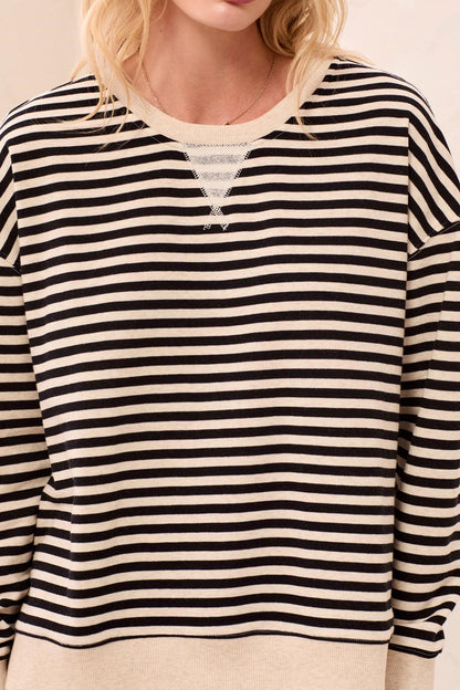 Long Sleeve Crew Neck Drop Shoulder Knit Top. Style TR2487O-8509