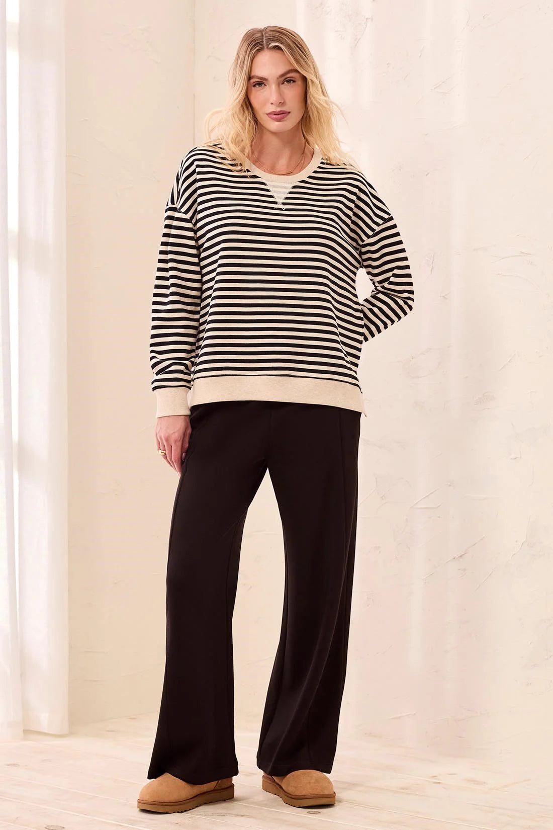 Long Sleeve Crew Neck Drop Shoulder Knit Top. Style TR2487O-8509