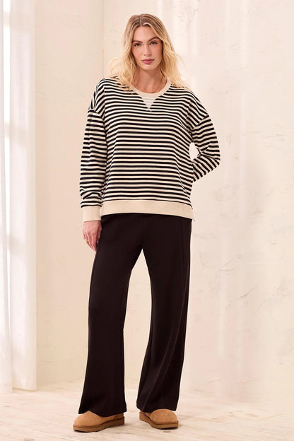Long Sleeve Crew Neck Drop Shoulder Knit Top. Style TR2487O-8509