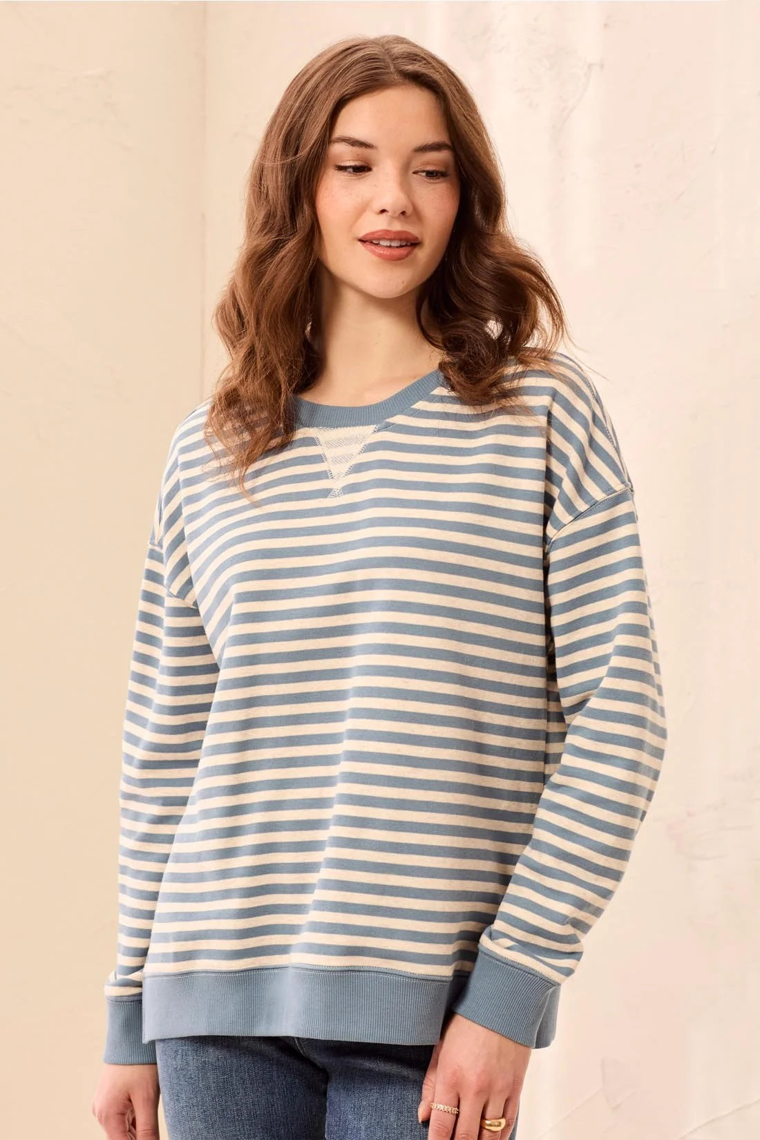 Long Sleeve Crew Neck Drop Shoulder Knit Top. Style TR2487O-8509