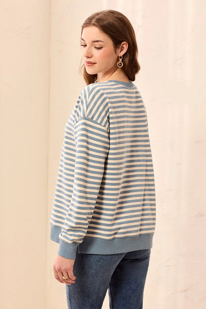 Long Sleeve Crew Neck Drop Shoulder Knit Top. Style TR2487O-8509