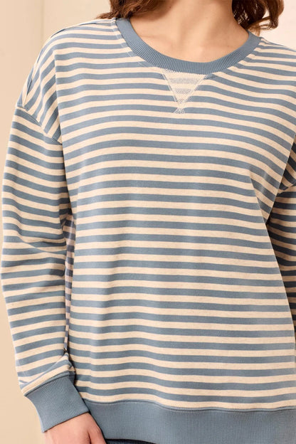 Long Sleeve Crew Neck Drop Shoulder Knit Top. Style TR2487O-8509