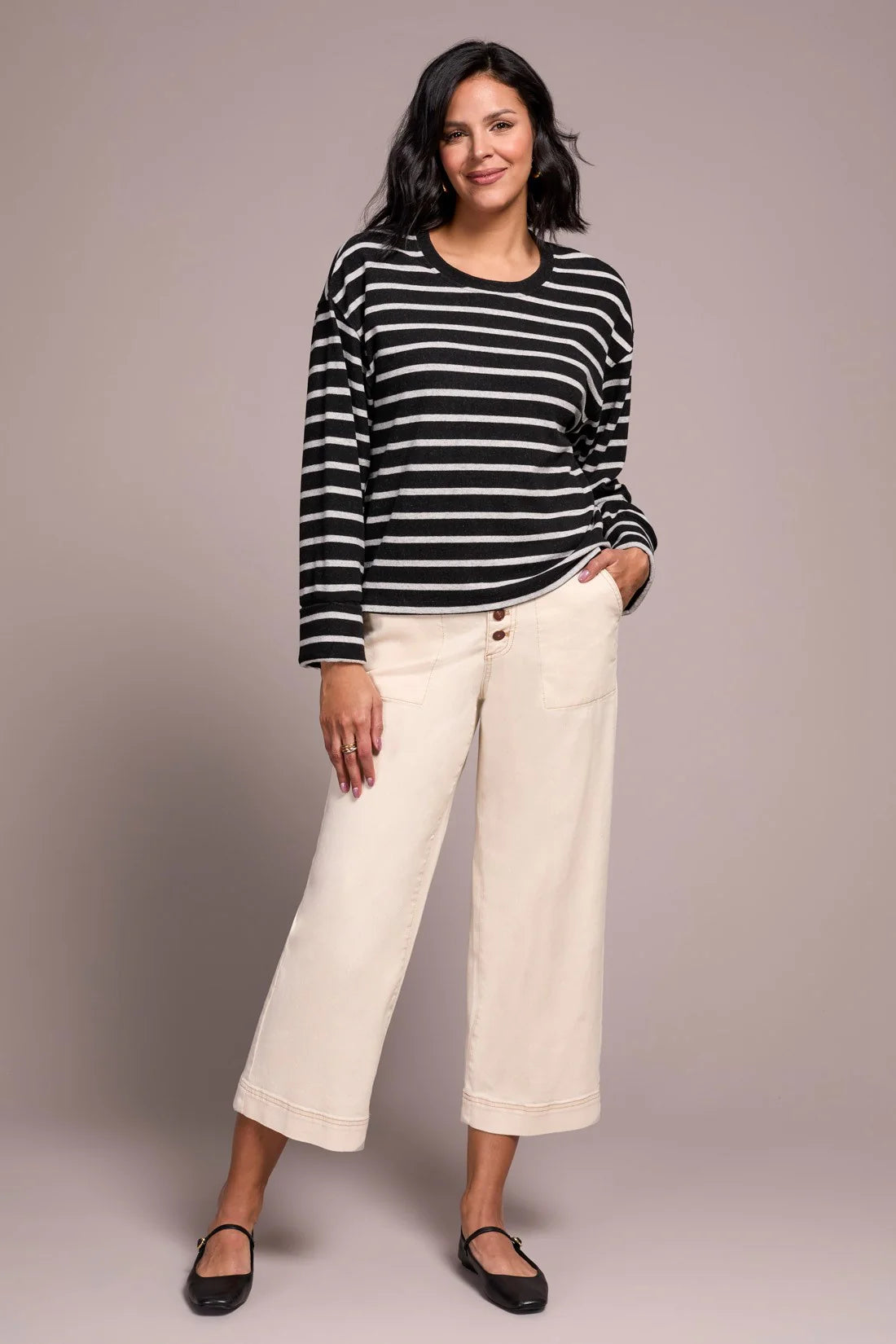 Long Sleeve Crew Neck Striped Top. Style TR2343O-8340