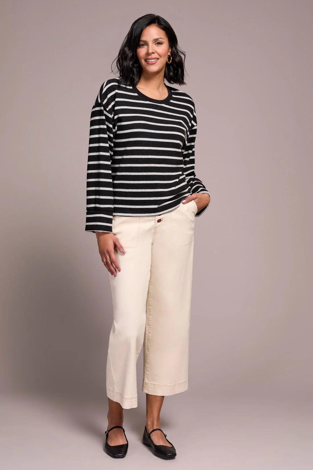Long Sleeve Crew Neck Striped Top. Style TR2343O-8340