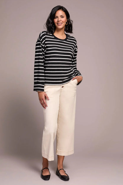 Long Sleeve Crew Neck Striped Top. Style TR2343O-8340