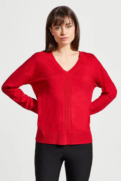 V-Neck Cable Knit Detail Sweater. Style TR1924O-133