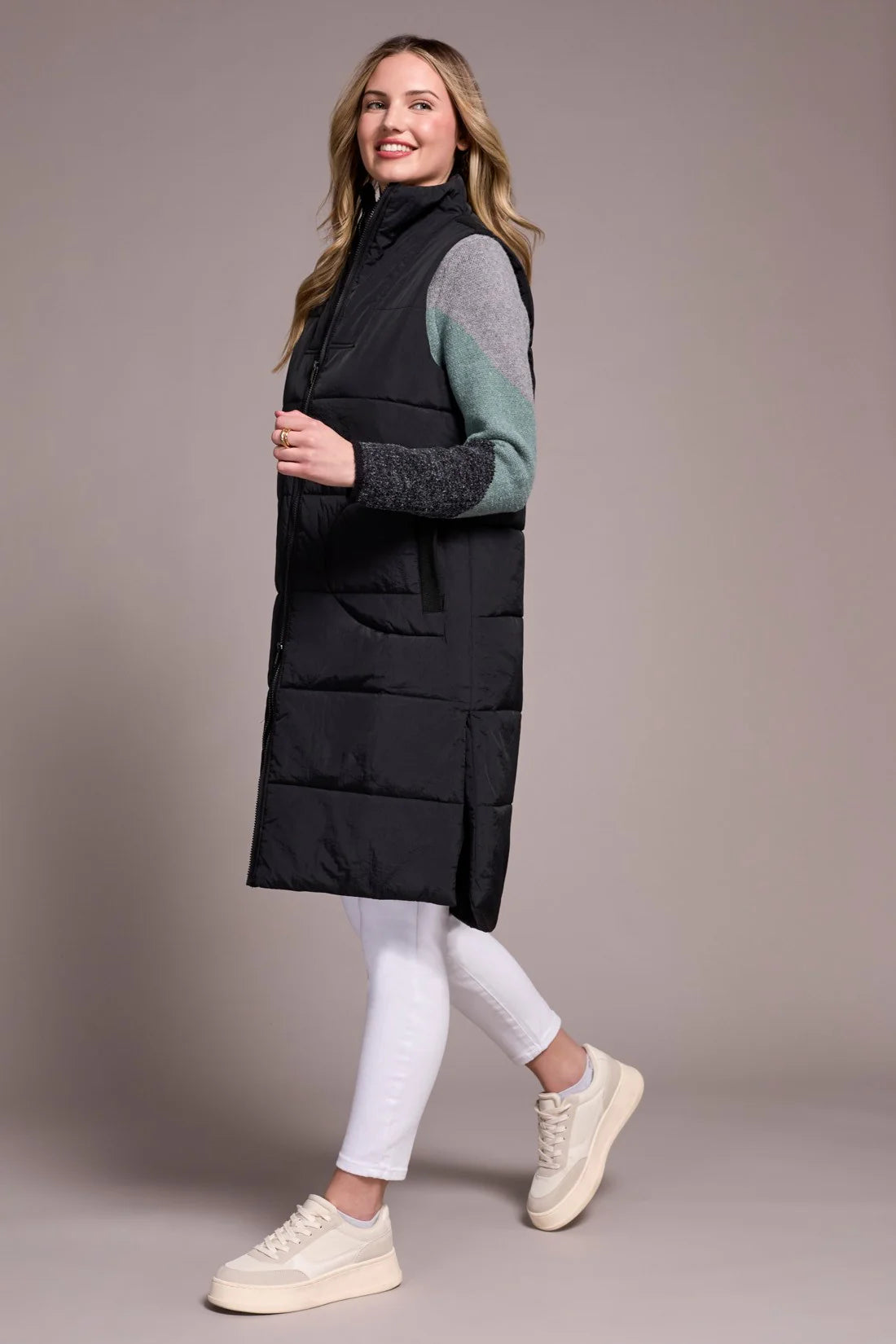 Long Zip Front Quilted Vest. Style TR2314O-3823