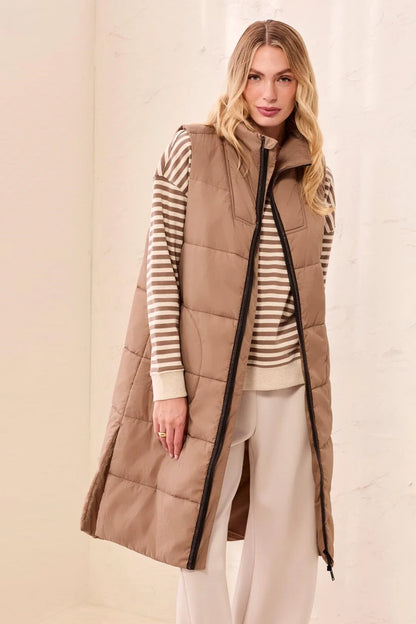 Long Zip-Front Quilted Vest. Style TR2314O-3823