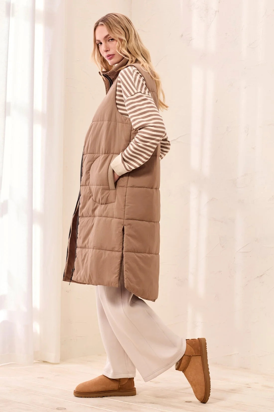 Long Zip-Front Quilted Vest. Style TR2314O-3823