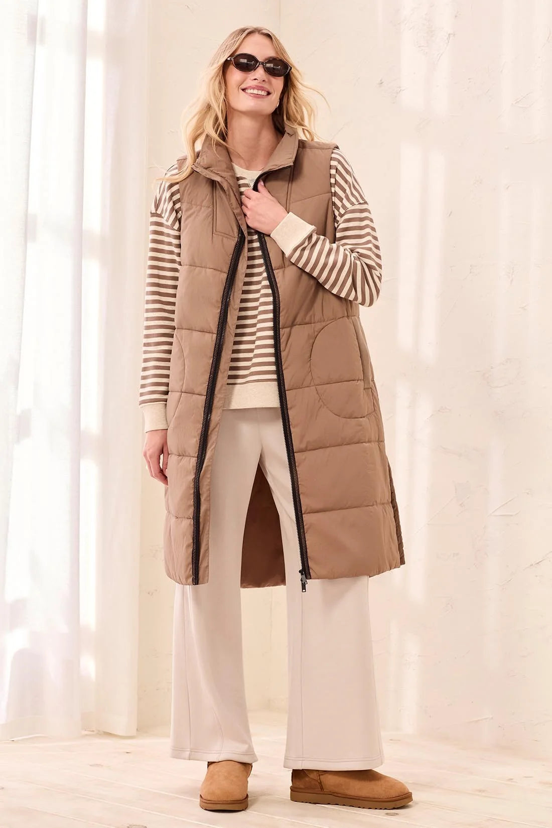 Long Zip-Front Quilted Vest. Style TR2314O-3823