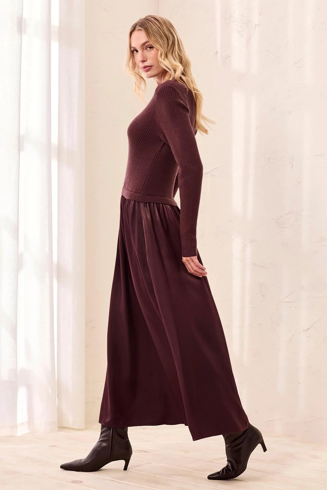 Mixed Media Long Sleeve Maxi Dress. Style TR3276O-8560