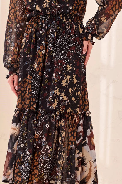 Mixed Print Flowy Ruffle Maxi Dress. Style TR6365O-5848