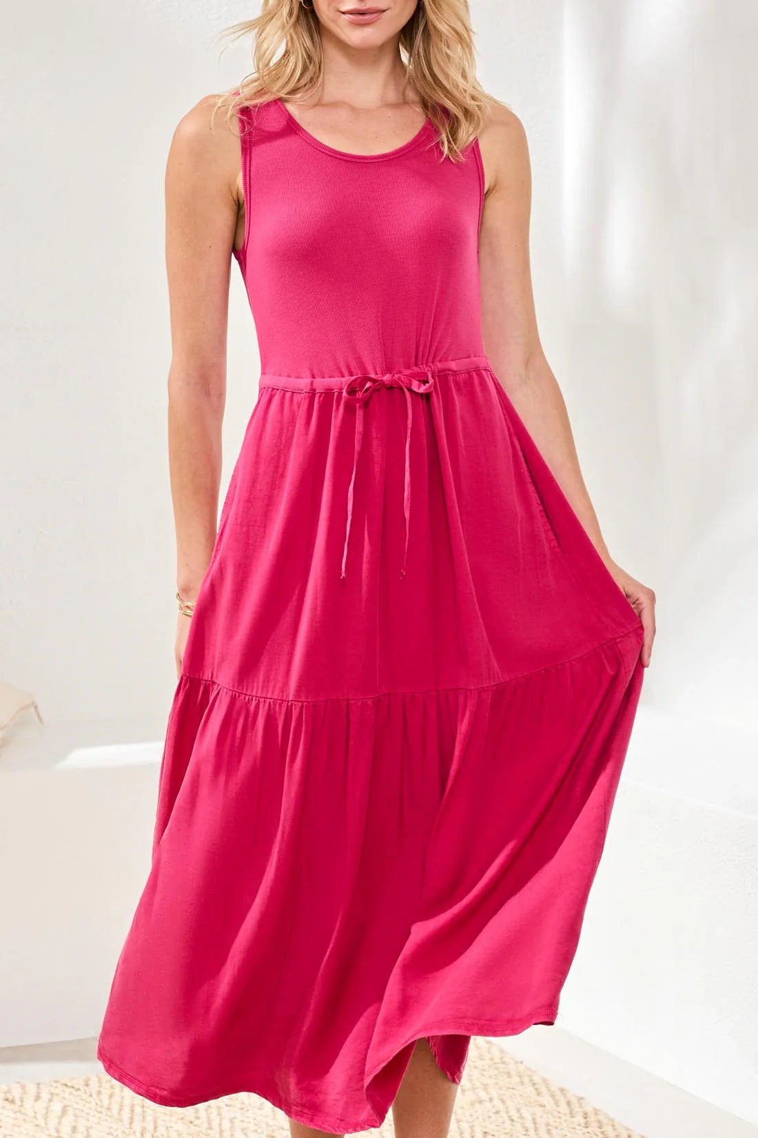 Mixed Media Sleeveless Maxi Dress. Style TR5776O-5248