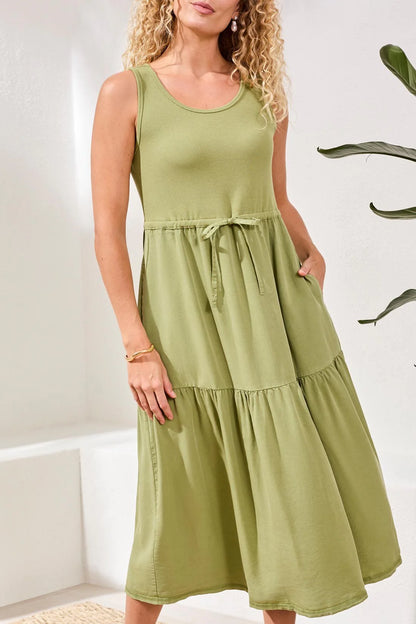Mixed Media Sleeveless Maxi Dress. Style TR5776O-5248