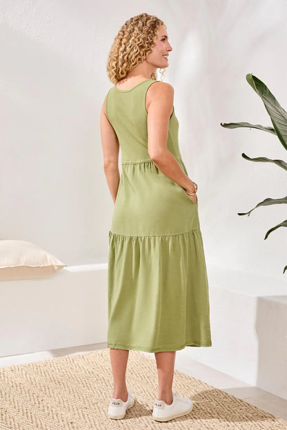 Mixed Media Sleeveless Maxi Dress. Style TR5776O-5248
