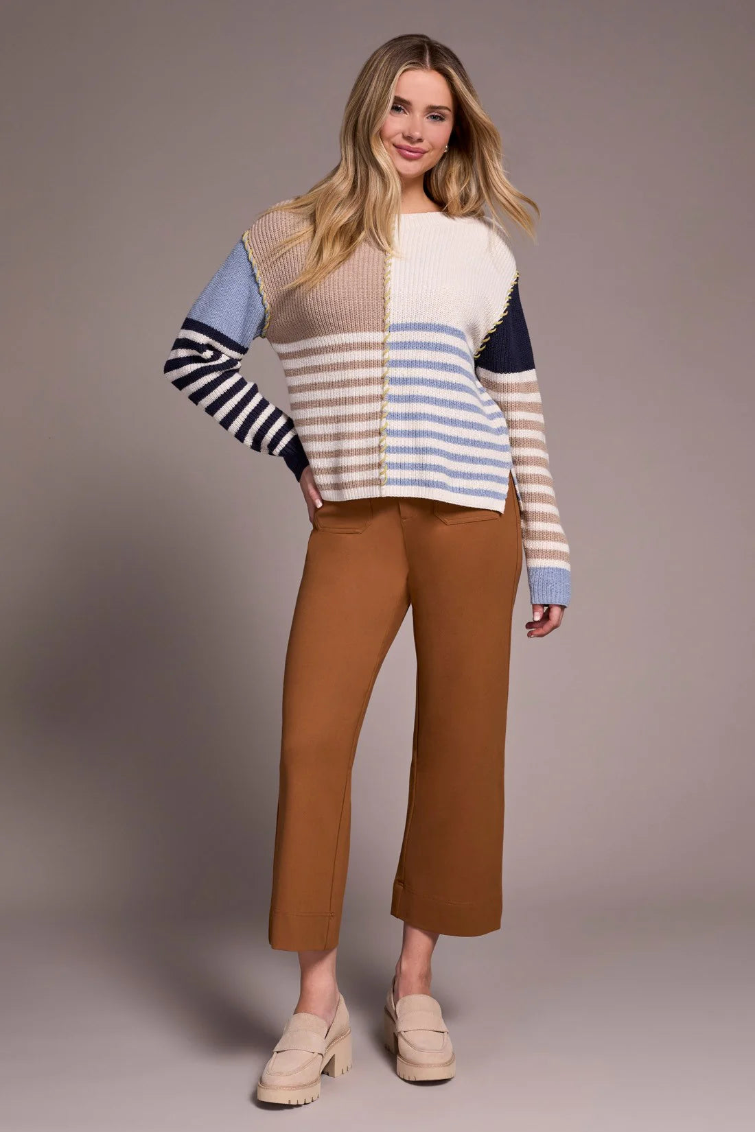 Colour Block & Multi Colour Stripe Sweater. Style TR2338O-8077