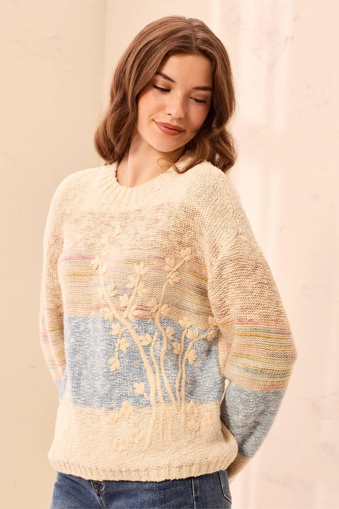 Novelty Knit Embroidered Long Sleeve Sweater. Style TR3194O-8495