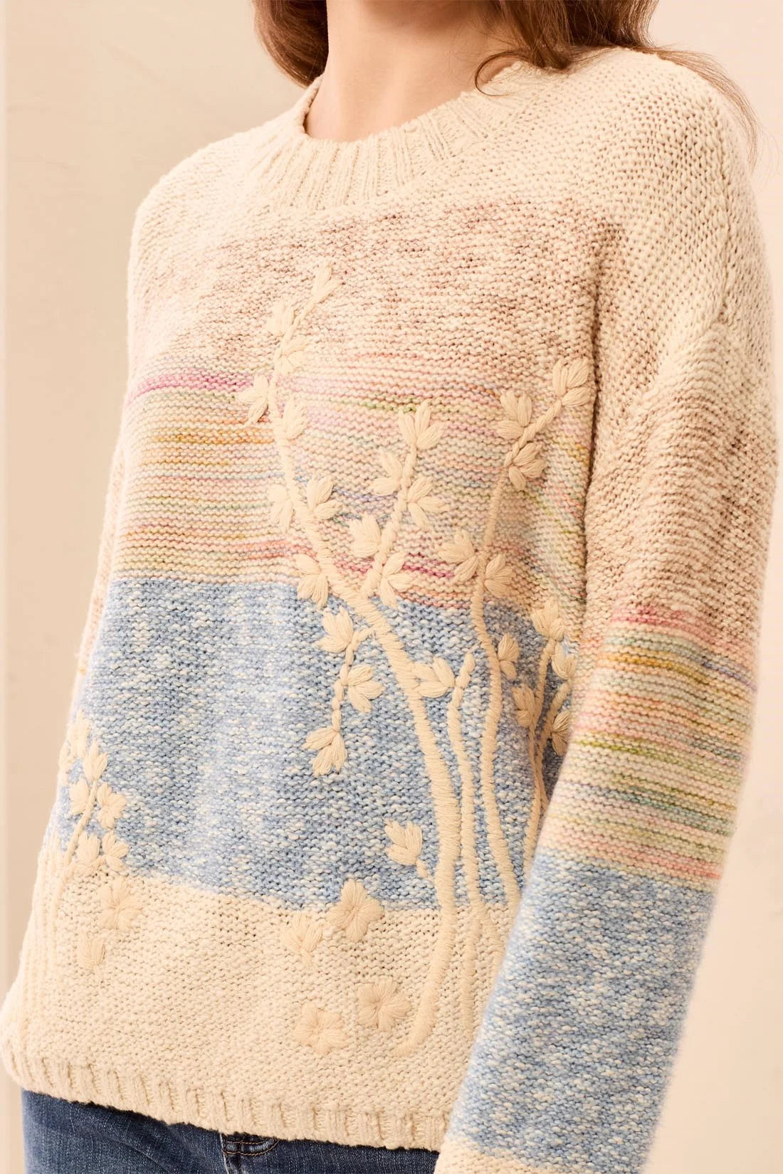 Novelty Knit Embroidered Long Sleeve Sweater. Style TR3194O-8495