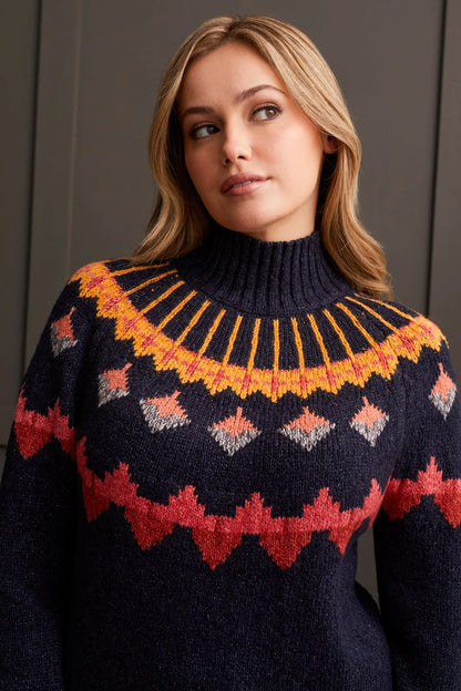 Geometric Intarsia Mock Neck Sweater. Style TR1880O-3808