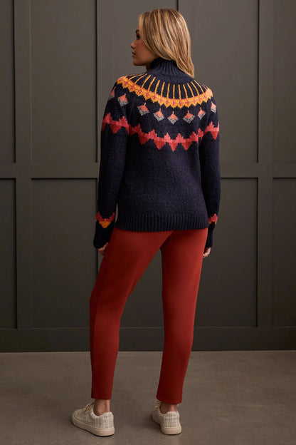 Geometric Intarsia Mock Neck Sweater. Style TR1880O-3808