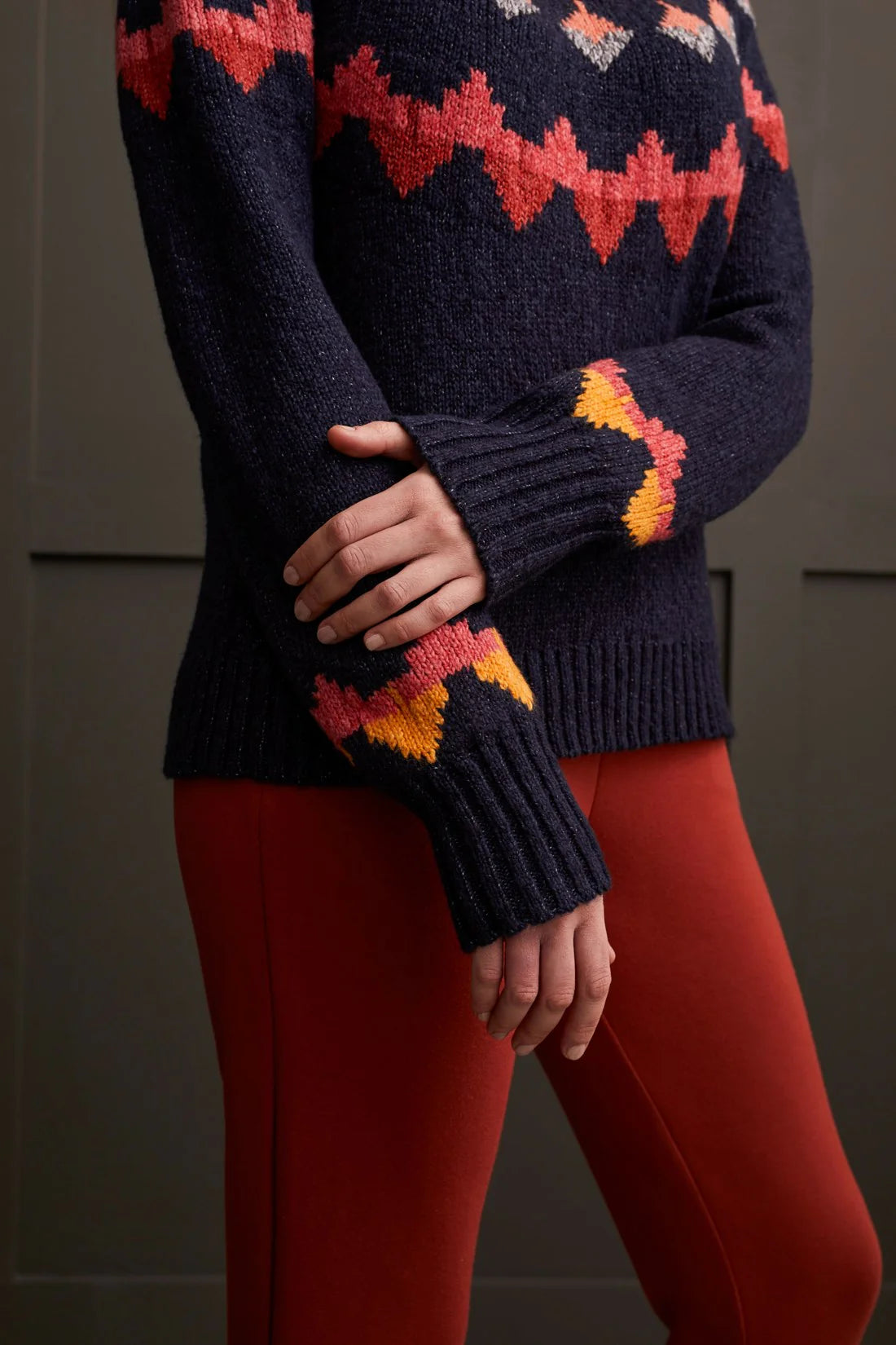 Geometric Intarsia Mock Neck Sweater. Style TR1880O-3808