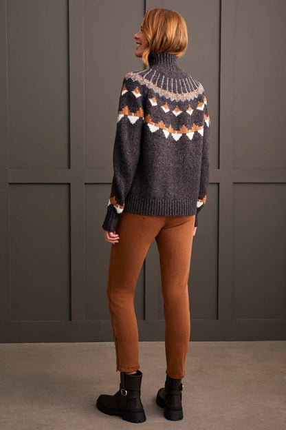 Geometric Intarsia Mock Neck Sweater. Style TR1880O-3808