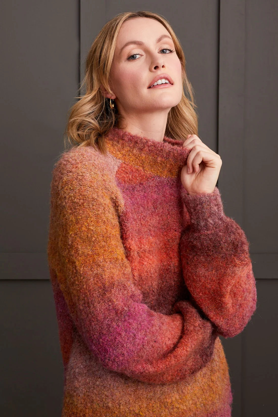 Ombre Bouclé Mock Neck Sweater. Style TR1942O-3963