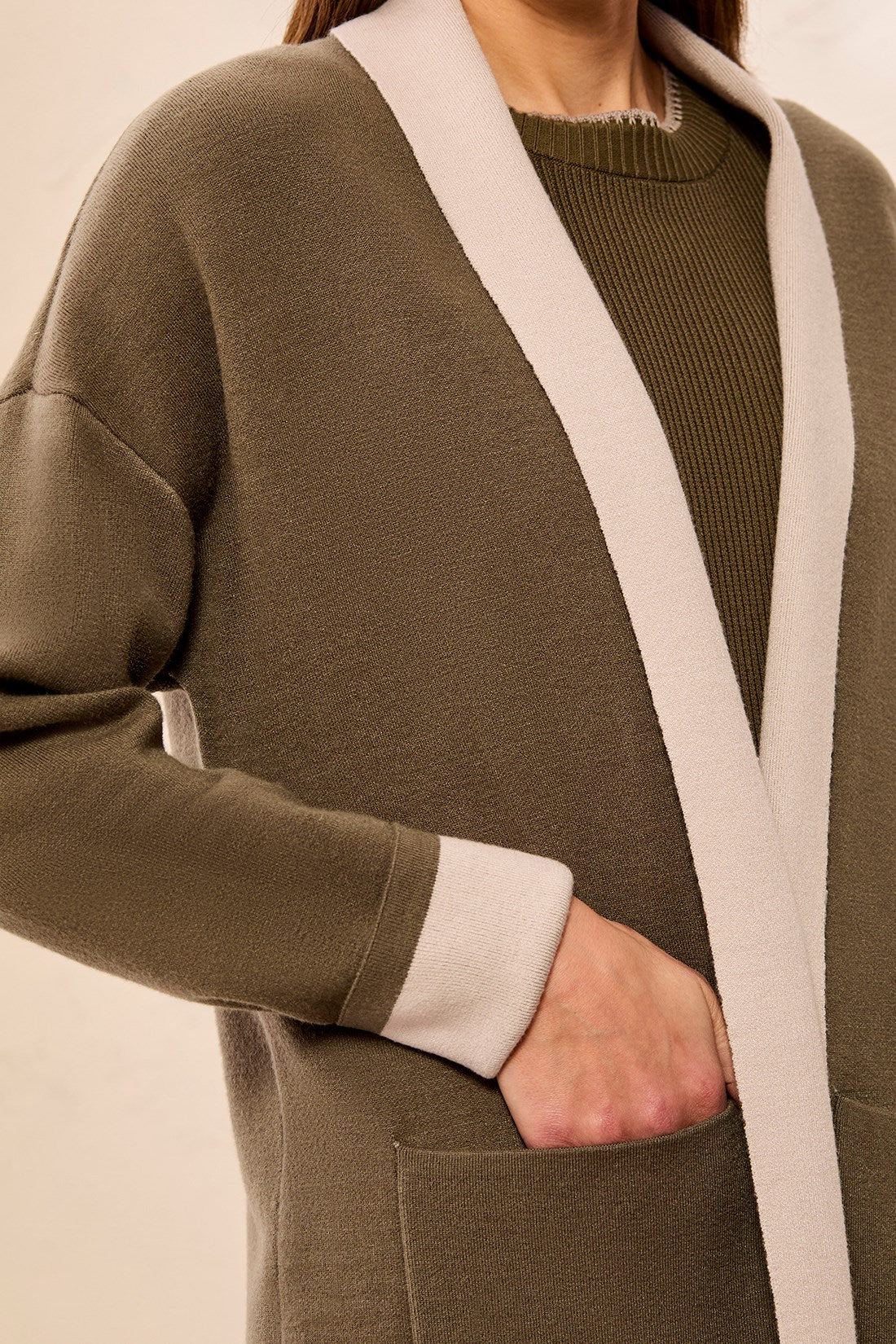 Open Front Patch Pockets Coatigan. Style TR1523O-3115