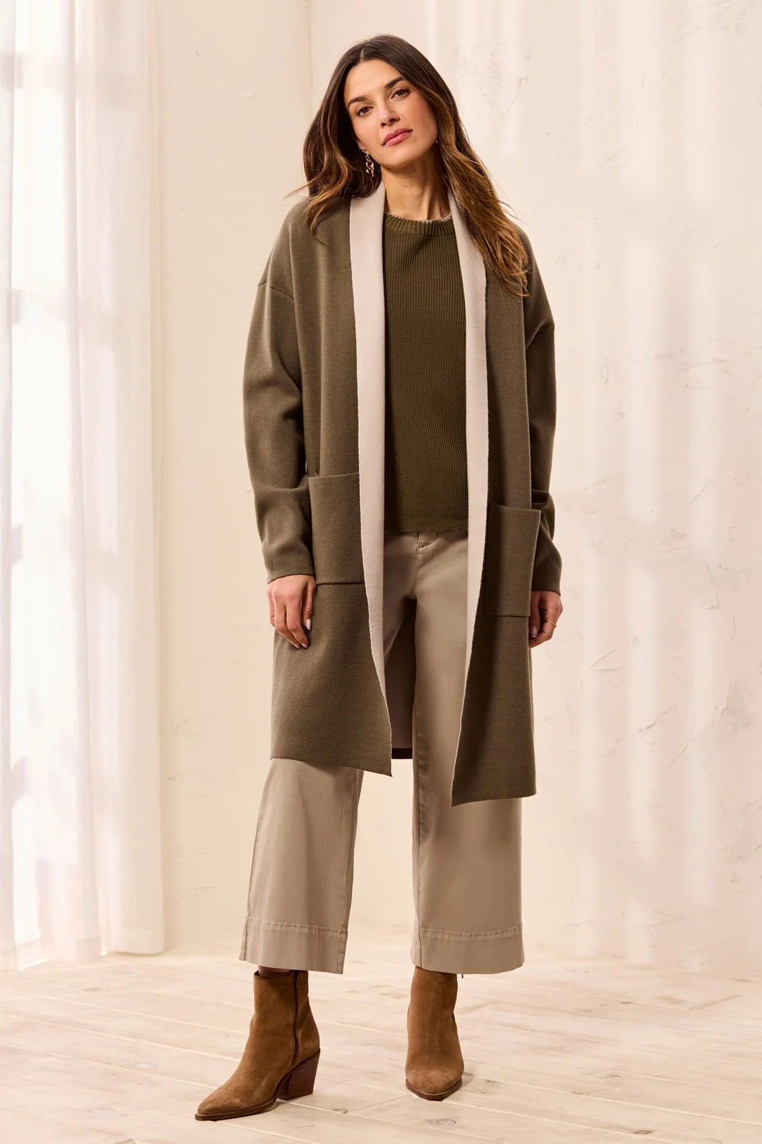 Open Front Patch Pockets Coatigan. Style TR1523O-3115
