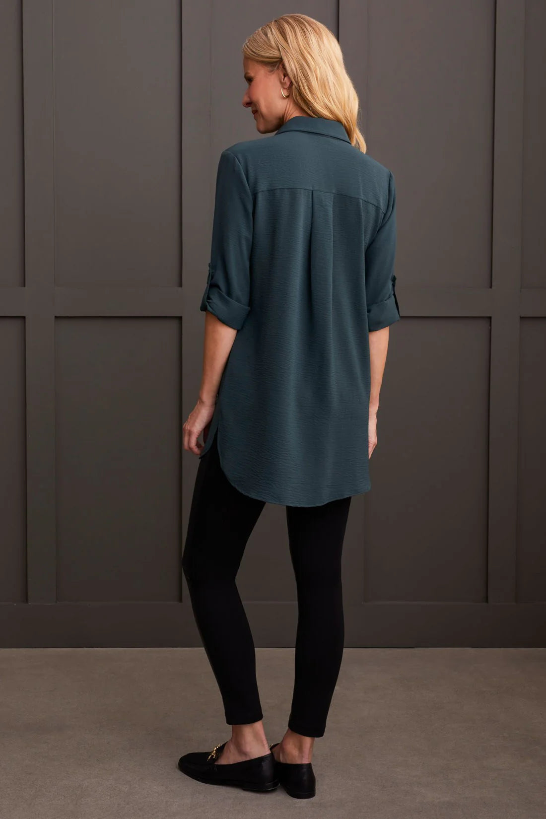 Pebbled Crepe Roll Sleeve Tunic. Style TR7878O-4835