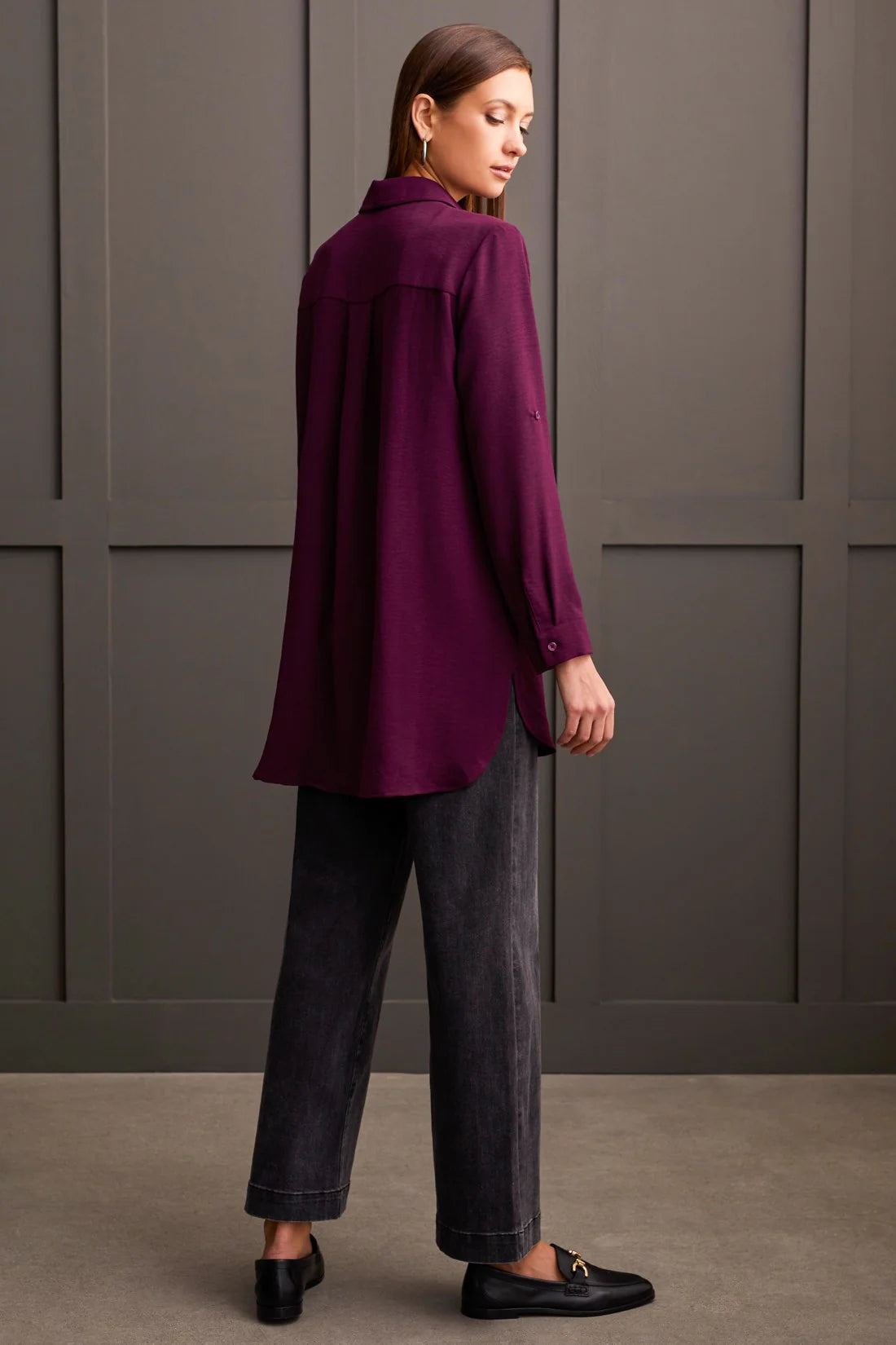 Pebbled Crepe Roll Sleeve Tunic. Style TR7878O-4835