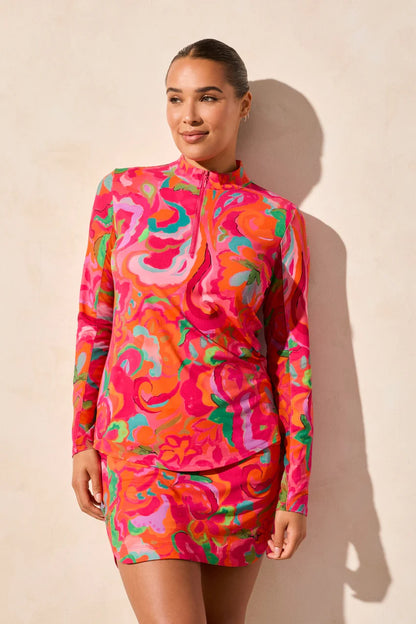 Performance UPF 50+ 1/4 Zip Printed Top. Style TR1410O-3024