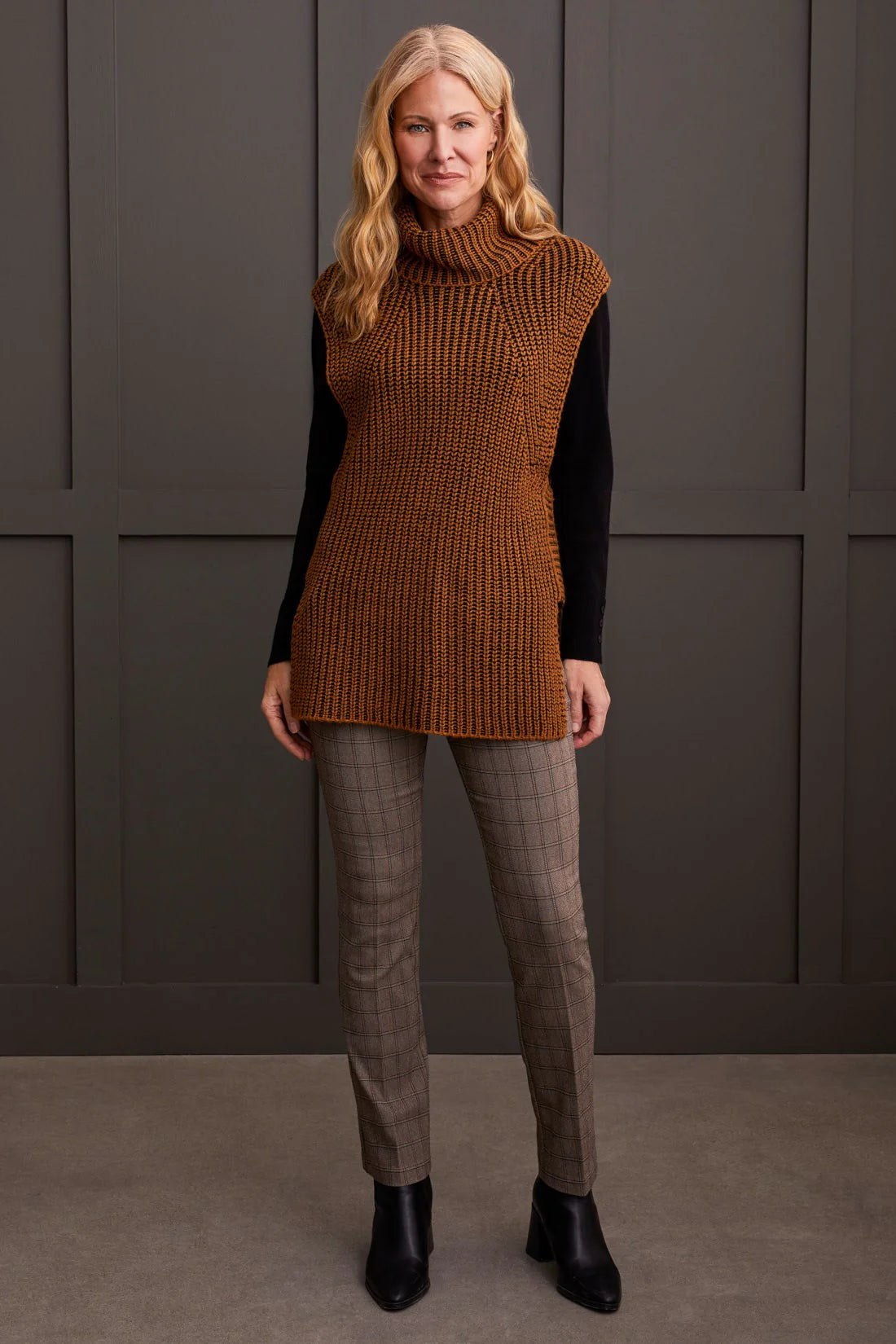 Plaited Turtle Neck Sleeveless Sweater. Style TR1555O-3819