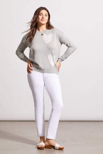 Pointelle Heart Crew Neck Sweater. Style TR5449O-6018
