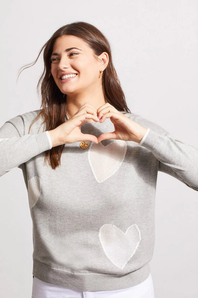Pointelle Heart Crew Neck Sweater. Style TR5449O-6018