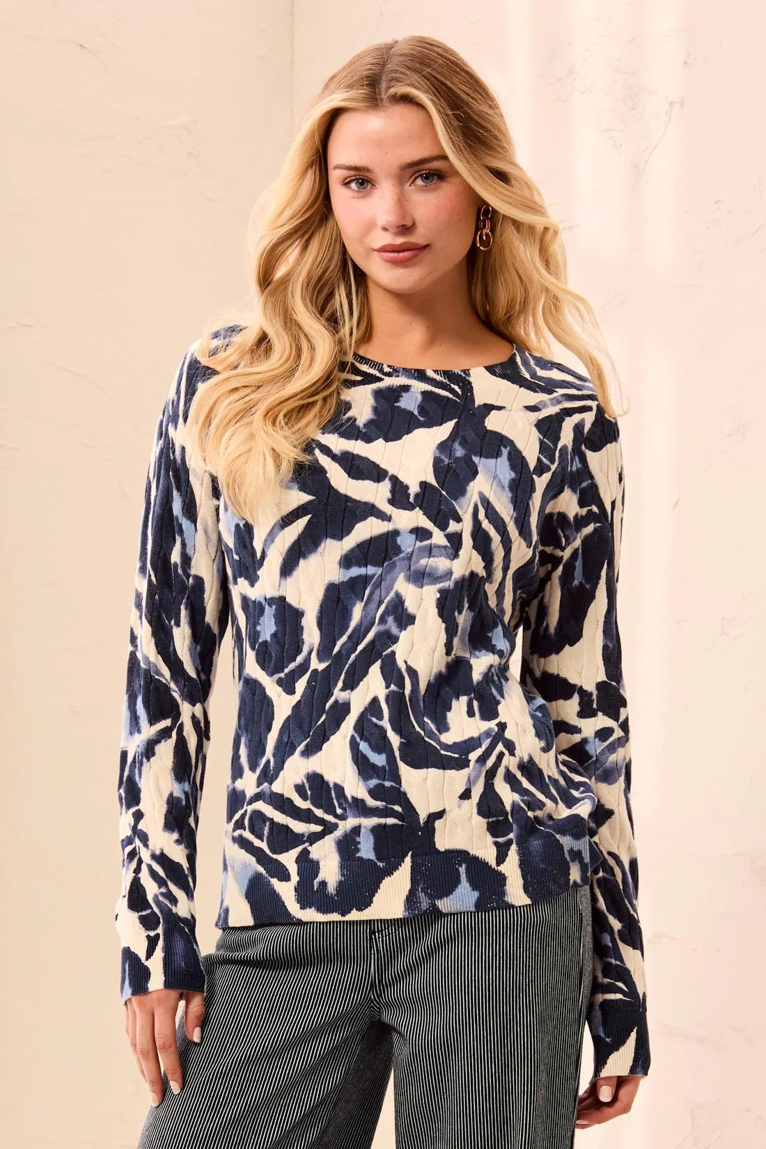 Printed Cable Cotton Crew Neck Sweater. Style TR2383O-576