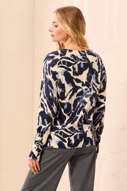 Printed Cable Cotton Crew Neck Sweater. Style TR2383O-576
