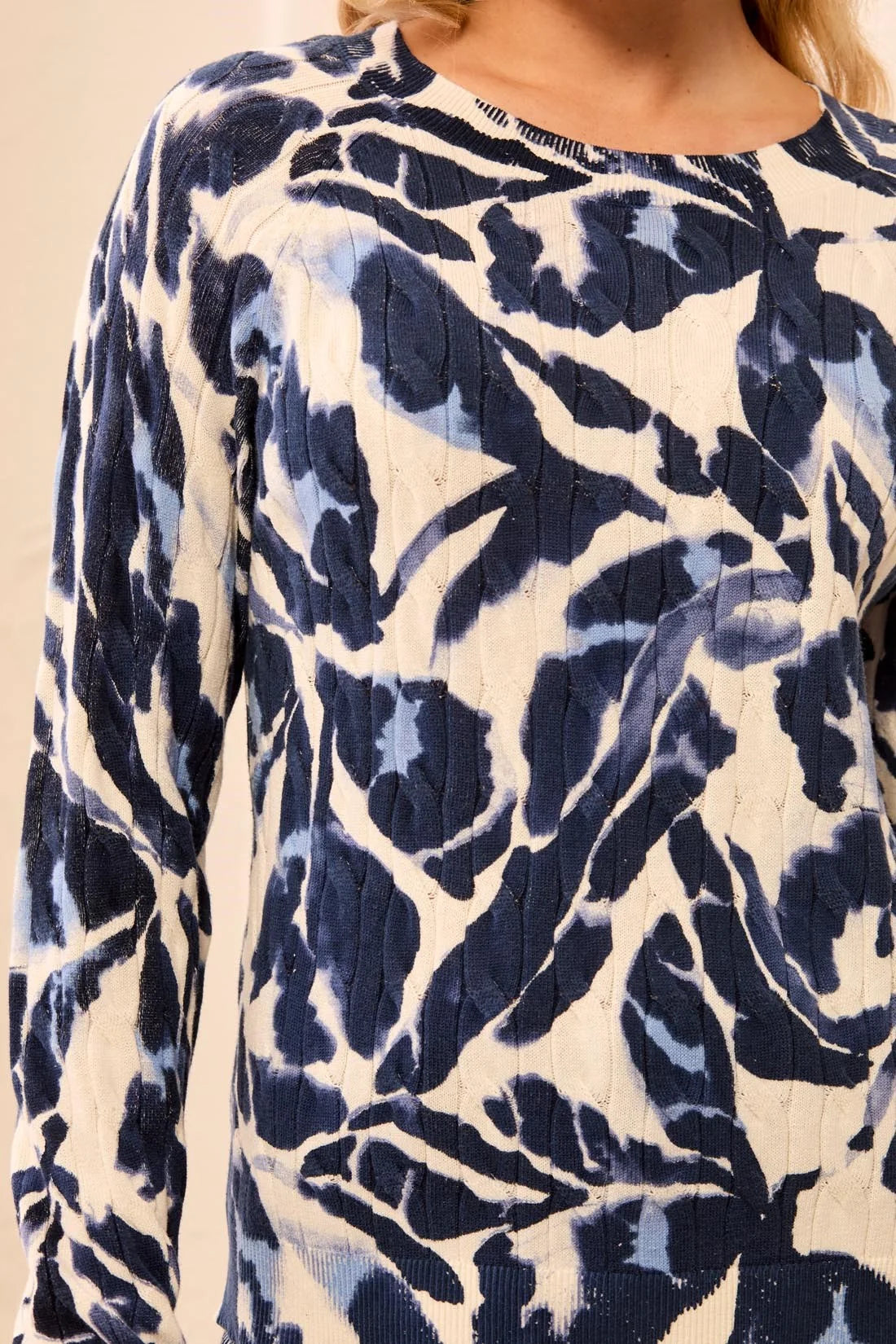Printed Cable Cotton Crew Neck Sweater. Style TR2383O-576